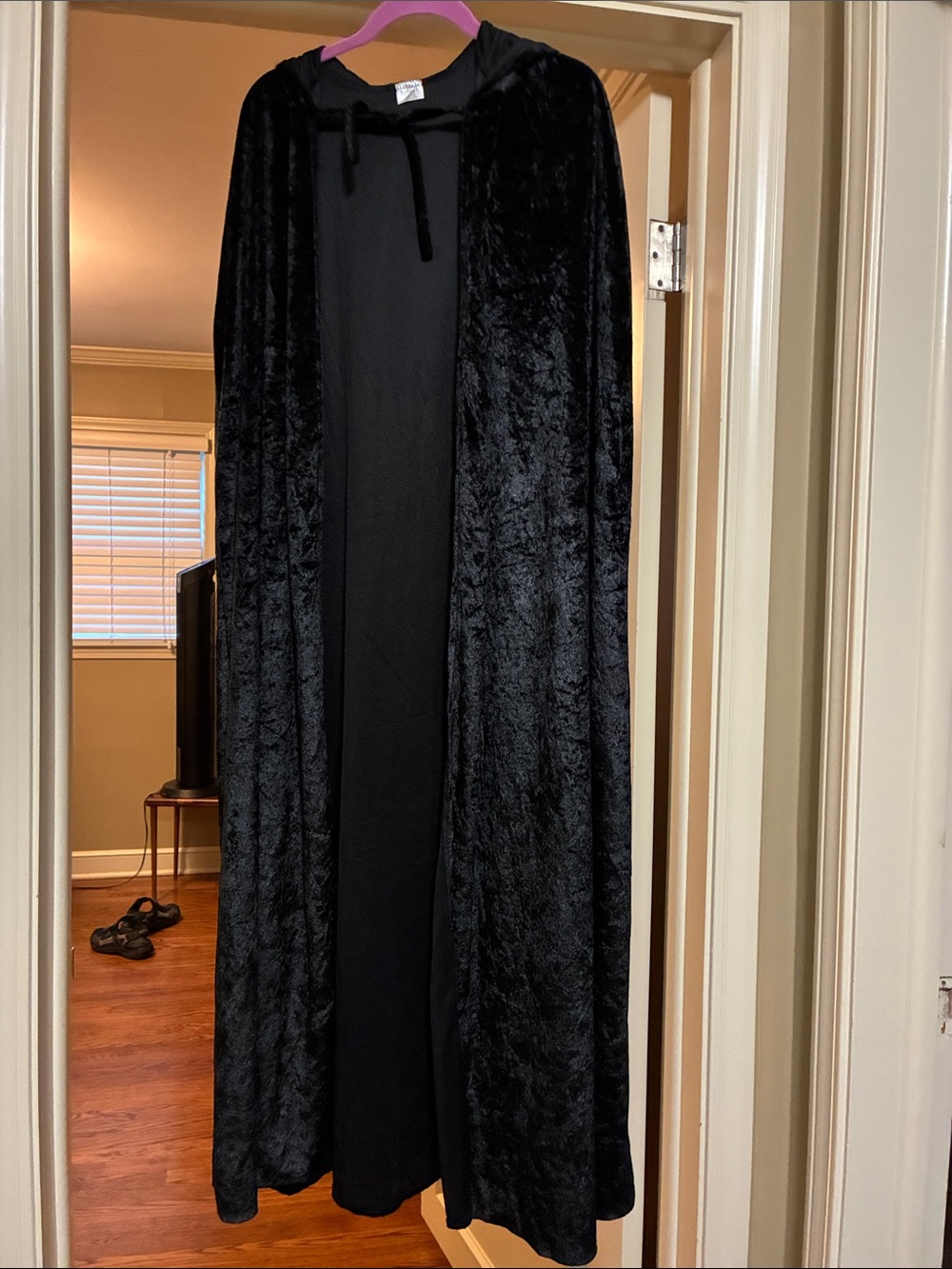 Black Velvet Hooded Spirit Halloween cape. Perfect for Halloween!